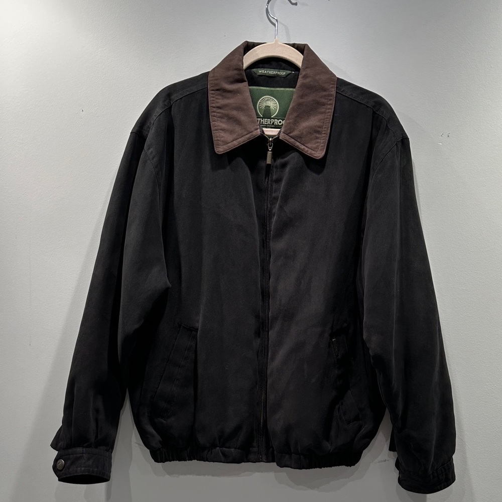 Weatherproof Black Jacket with Brown Collar